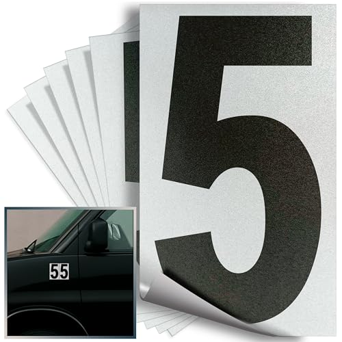iSYFIX Black Vinyl Number 5 Stickers, Reflective Background, 4 Inch, 6 Pack