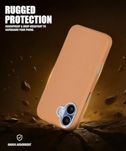 Image of WOW IMAGINE Back Cover for iPhone 17 | Shockproof Tough Leather Texture Hard Mobile Case | Ultra Slim Non-Slip Grip | Inner Velvet Fabric | Metal Camera Ring - Tan Brown