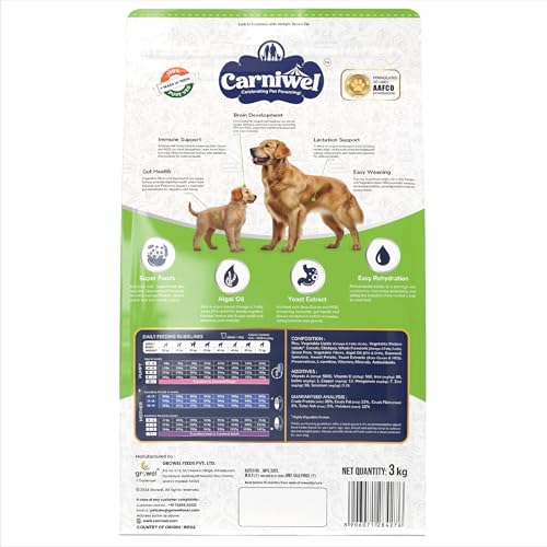 Image of Carniwel Superfoods Starter Dry Dog Food 3 kg | 100% Vegetarian | Fresh & Natural Ingredients | Highly Palatable | GMO Free | Premium Nutrition for Large Dogs