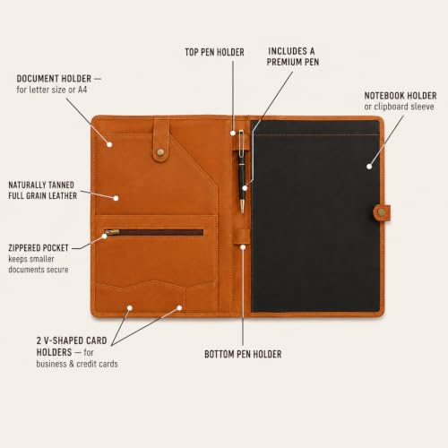 Image of Leather Portfolio, Leather Binder with Pen, Leather Portfolio for Men and Women, Leather Padfolio, Leather Folder, Portfolio Binder, Business Portfolio Men and Women