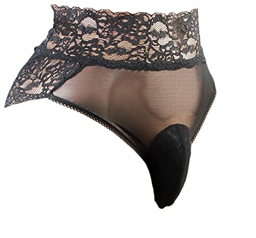 aishani mens lace underwear briefs sissy pouch panties for men QD - (black, XL)