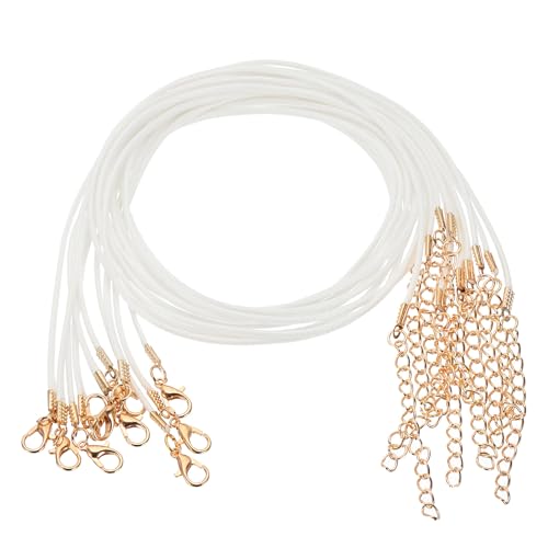 QUARKZMAN 10 Piezas De Cuerda para Collar Encerada Al por Mayor, 18 Pulgadas Y 2 Mm De Diámetro, Hilo para Collar con Cierre para Colgantes, Pulseras, Collares, Blanco