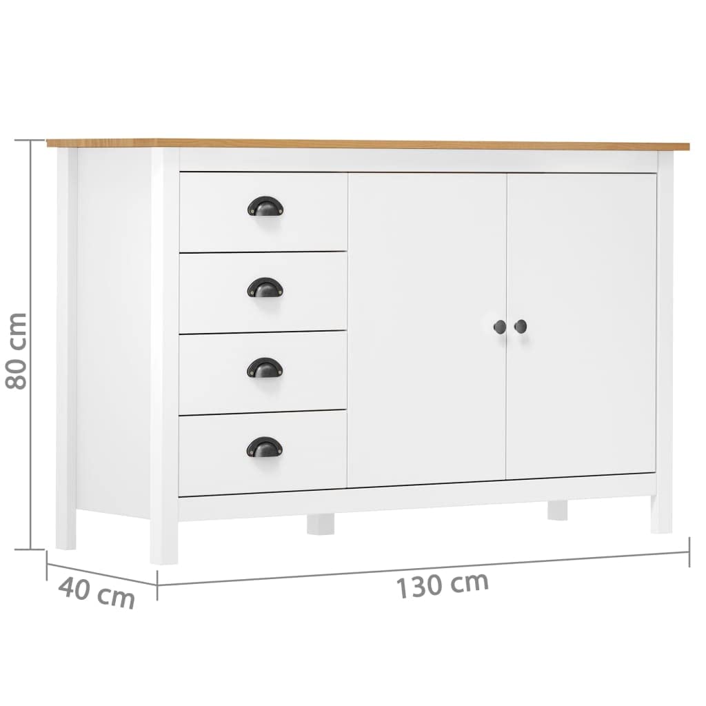 vidaXL Mesita de Noche Hill Madera Maciza de Pino Blanco 130x40x80 cm