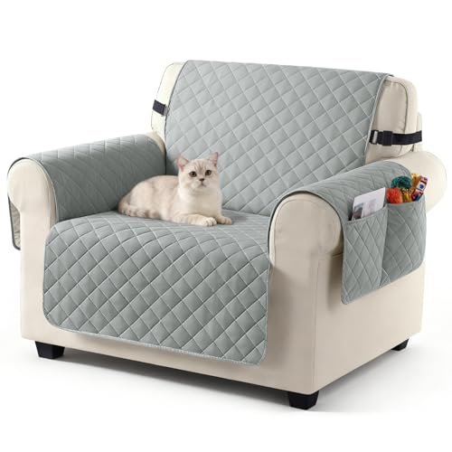 TAOCOCO Sofa Überzug, Sofabezug Wasserdicht Mit Gummiband,Wohnzimmer Anti-Rutsch Gepolsterter Sofaschutz für Haustiere, Katzen, Hunde, Spielende Kinder(Hellgrau, 1 Sitzer)