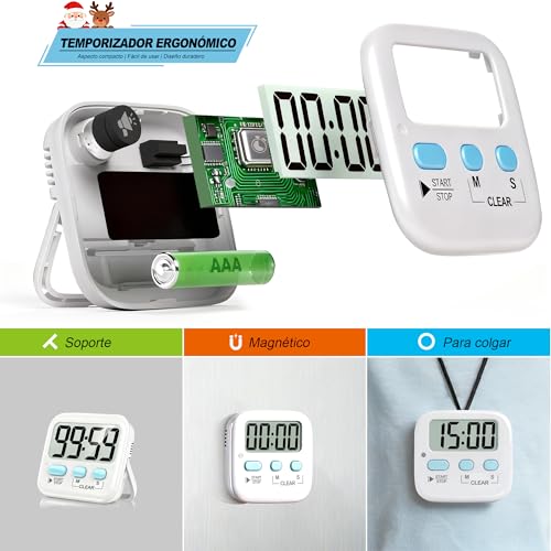 Miniatura 4 de Antonki 2 Pieza Temporizador Cocina Digitale, Temporizador Niños De Aula Para Profesores, Cronometro Magnético De Cuenta Atrás Para Ejercicio, Estudio, Horno - Batería Incluida