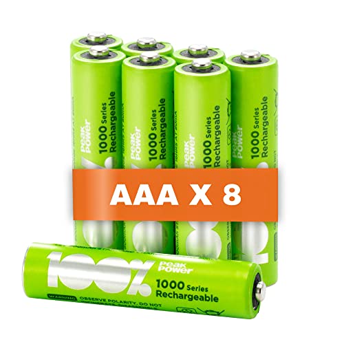 100% PeakPower Akku AAA | 8 Stück aufladbare Batterien AAA NiMH 1,2 Volt (1,2V) hohe Kapazität, geringe Selbstentladung, vorgeladen (AAA Akkus wiederaufladbar x8) Cover
