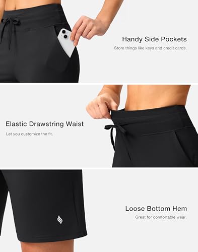 SANTINY Women's 7'' Athletic Long Shorts with Pockets High Waisted Running Workout Bermuda Shorts for Women Walking Casual4