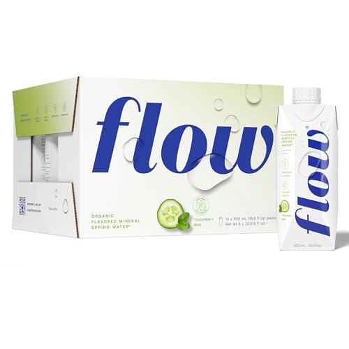 Flow Alkaline Spring Water - Cucumber and Mint Flavored Naturally Alkaline Water With Electrolytes And Essential Minerals - Eco-Friendly Pack, BPA-Free, Non-GMO. 12 Pack of 16.9 FL Bottles