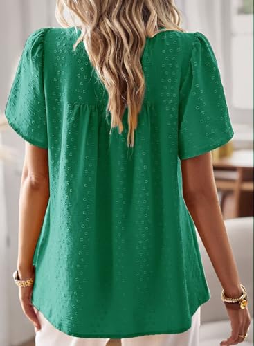 Image of Falechay Womens Summer Tops Crewneck Short Sleeve Shirts Casual Chiffon Blouses Flowy Lace Hem Boho Clothing Trendy 2026