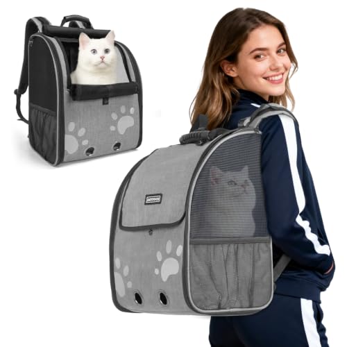 Cat Backpack Carrier with Comfort Handle, Ventilated Cat Backpack