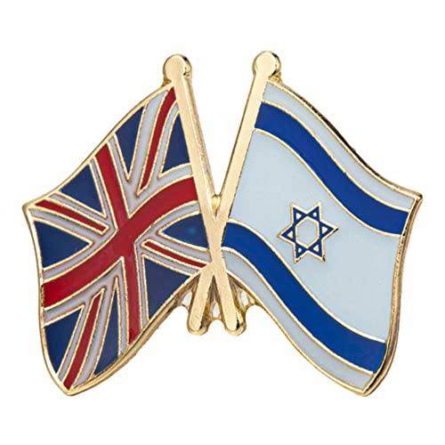 United Kingdom (Union Jack) & Israel Friendship National Flag Metal Enamel Lapel Pin Badge – 2.4 x 1.9 cm Crossed Flags – Hard Enamel Finish with Secure Clasp for Diplomatic