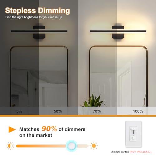 Image of 24 inch Black Bathroom Light Fixture 5 Color Temperature Dimmable LED Vanity Lights Bathroom Vanity Lights Over Mirror Light Bar Vanity Lighting Fixtures 5CCT