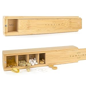 TabTime Wekelijkse bamboe pillendoos, 7-daagse tablet-organizer, perfect voor vitaminen, pillen en voedingssupplementen