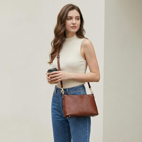 Image of Kattee Genuine Leather Crossbody Bags for Women Small Shoulder Purse Handbags with 2 Detachable Straps 6 Card Slots