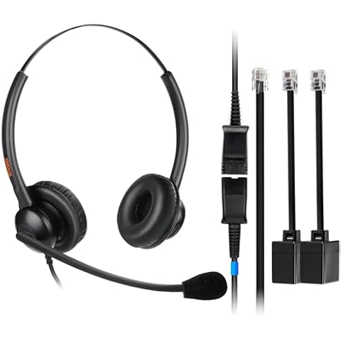 EMAIKER Lightweight Wired RJ9 Telephone Headphone Call Center Headset, Corded Deskphone Headset Compatible with Yealink T26 T31 T33 T42 T46 T48 T53 T54 etc and Grandstream Sangoma Snom IP Phones Cover