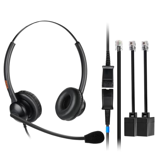 EMAIKER Lightweight Wired RJ9 Telephone Headphone Call Center Headset, Corded Deskphone Headset Compatible with Yealink T26 T31 T33 T42 T46 T48 T53 T54 etc and Grandstream Sangoma Snom IP Phones