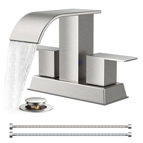 Robinet de salle de bain central 4 pouces en nickel brossé avec drain et poignées