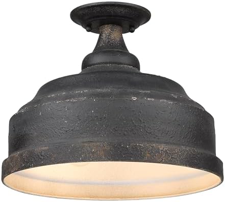 Golden Lighting Keating 3-Light Semi-Flush Mount in Antique Black Iron