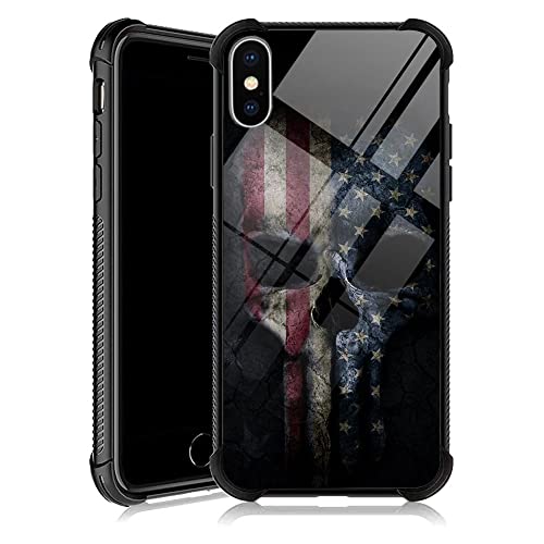 Coque iPhone Xs antichoc à coins renforcés motif crâne USA