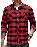 COOFANDY Men's Flannel Plaid Shirts Long Sleeve Casual Button Down Shirt with Pockets Red