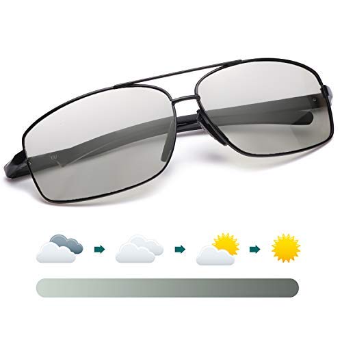 LVIOE Fotocromaticas Hombres Polarizadas Gafas De Sol Rectangulares Marco De Metal Protección 100% UVA & UVB