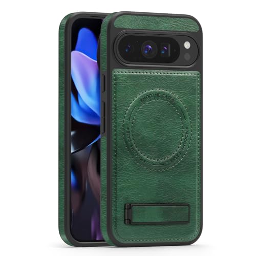 Image of Lunivop for Google Pixel 9 Pro XL Case Leather [Compatible with Magsafe Wireless Charging] Magnetic Cover Stand Funda para Google Pixel 9 Pro XL 6.8 '' 5G 2025 Rugged Best Phone Cases Green
