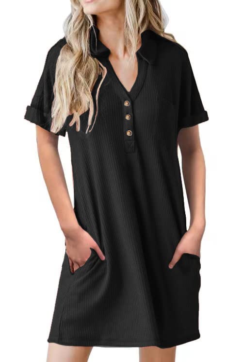 Clearlove Shirtkleid Damen Kurzarm T-Shirt Kleid Casual Tunika Kleid...