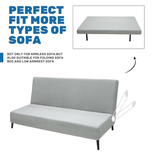 XINEAGE New Futon Cover Stretch Armless Sofa Bed Cover Anti-Slip Furniture Protector Without Armrests Slipcover with Elastic Bottom Silver Grey by XINEAGE - Image 5