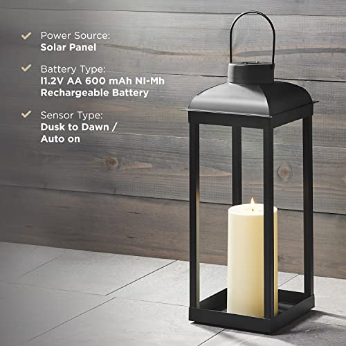 Outdoor Candle Lantern, Large - 18 Inch Tall, Solar Powered, Black Metal, Open Frame (No Glass), Dusk To Dawn Timer, Decorative Led Lantern Lights For Front Porch, Garden Or Patio Decor #TOP1