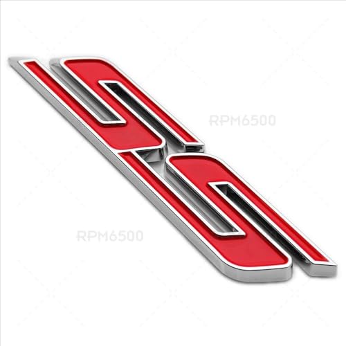 Image of 2Pcs Slant SS Emblems Side Car Badge Decal Compatible with Chevy Camaro Impala Malibu Holden 2010-2026 (Chrome Red)