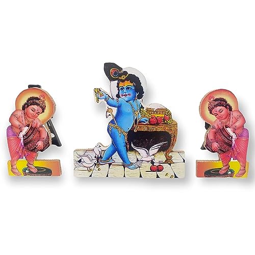 FIRMUS Krishna Makhan Leela � Wooden MDF Set of Krishna with Gawa...