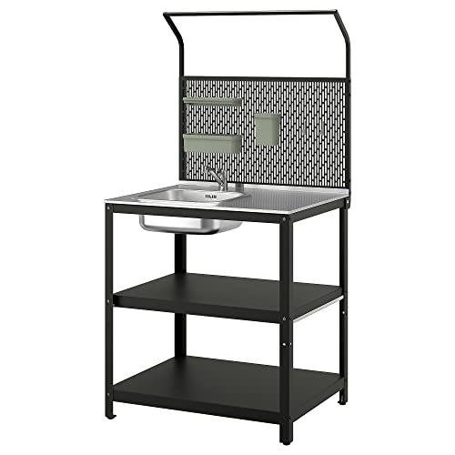 IKEA GRILLSKÄR - Fregadero con panel trasero, 86 x 61 x 176 cm, acero inoxidable/exterior