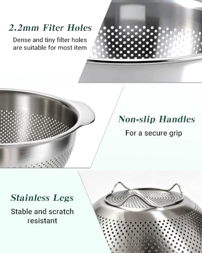 Image of Colanders & Food Strainers,Stainless Steel Colander,2 Pcs Kitchen Strainers with Mixing Bowl for Pasta, Rice, Vegetables,Dishwasher Safe Metal Colander with Handles,Kitchen Gift (primary colour, 5QT)