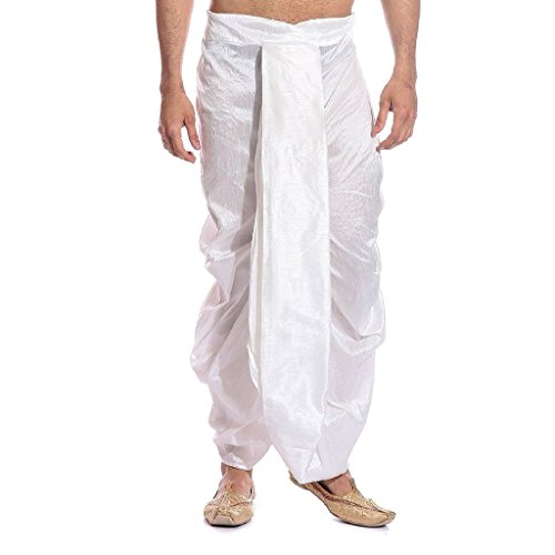Royal Kurta Men's Art Silk Fine Quality Ready to Wear Dhoti Pant Free Size White