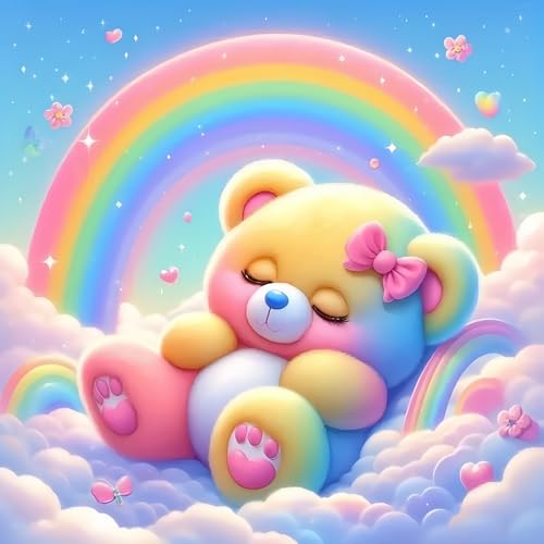 5D Diamond Painting Kits for Adults, Rainbow Bear Diamond Art Kits for Adults Beginner, DIY Full Drill Diamond Dot Gem Painting for Home Wall Decor 13.78x13.78inch