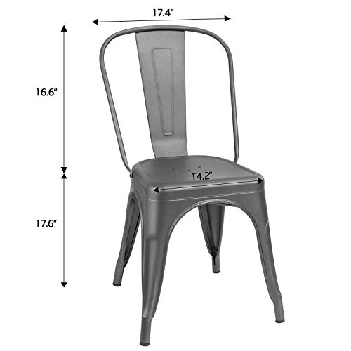 Image of Furmax Metal Dining Chair Indoor-Outdoor Use Stackable Classic Trattoria Chair Chic Dining Bistro Cafe Side Metal Chairs Set of 4 (Gray)
