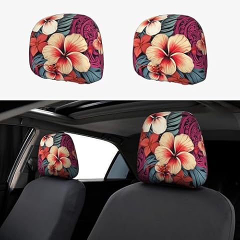 HQaxsfQxnr 2 Pcs Car Seat Headrest Covers Hawaiian Print Pattern Head Rest Covers Personalized Car Headrest Cover Protector Soft Decorative Accessories Car Seat Head Rest Cover for Truck SUV Cover