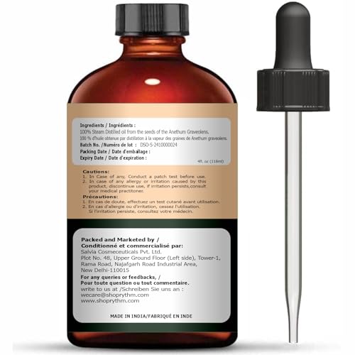 Image of Organic Zing Dill Seed (Anethum Graveolens) Oil | Pure & Natural Carrier Oil for Skincare, Aroma and Diffusers - 118ml /3.99fl oz