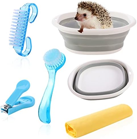 Hedgehog Bath Kit Hamster Sand Bath Small Animal Pet Bathroom 1 Pcs Foldable Bathtub, 2 Pcs Hedgehog Bathing Brush with 1 Pcs Nail Toenail Clipper 1Pcs Bath Towel for Pet Hamster Small Animal