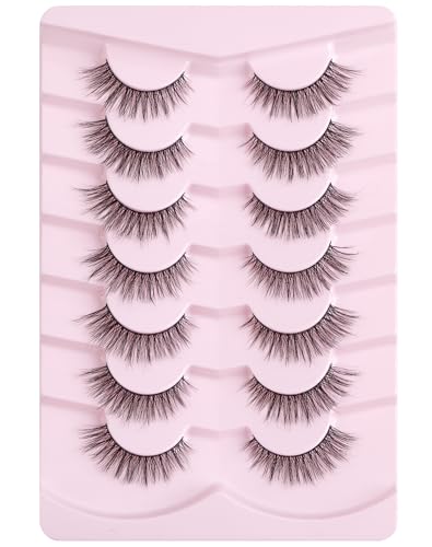 Onlyall Natürliche Wimpern Wispy Strip Lashes Natürlicher Look Falsche Wimpern ausgestellte Künstliche Wimpern Katzenaugenwimpern Weiche Cateye Eyeashes Fake 7 Paar DK-06