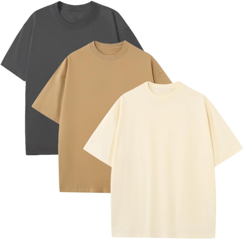 Women's Oversized Cotton T Shirts Heavyweight Crew Neck Tee | Heavyweight short sleeve tee, Loose fit basic tops, Drop shoulder cotton shirts, Crew Neck solid casual T Shirt