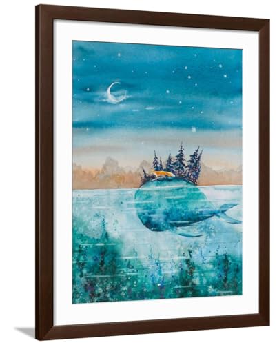 ART.COM Wall Art Print Whale and fox on Brown Frame by Ewa Mazur, 32" x 40"