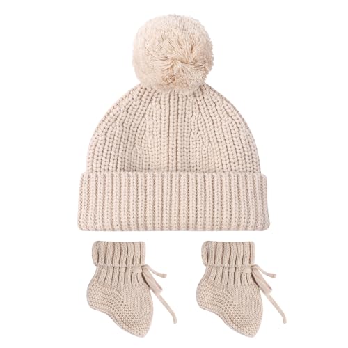 Fitooles Comodo set di stivaletti e cappello a maglia per neonati fornisce calore e comfort per neonati da 0 a 6 mesi scarpe traspiranti per neonati, Set 01, Taglia unica