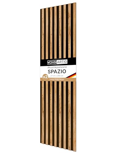 wohnartig® Akustikpaneele Spazio - 260 cm x 54 cm* set - (set = 2 Stück 260 cm x 27 cm) | Farbe: Eiche Wotan | Wandverkleidung | Akustikpaneel | Wandpaneele auf Filz |