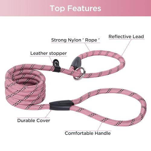 Loutep Slip Lead For Dogs-1.8m Long Rope Dog Leash With Reflective Stitching Slip On Easily With No Collar Or Harness Needed Anti-Choke Dog Slip Lead Ideal For Small Puppy Large & Medium Dogs Training - Image 3