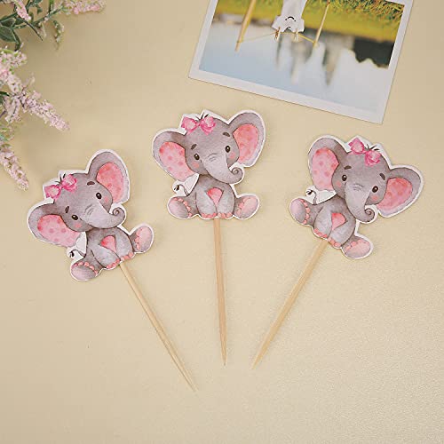 36 Pieces Pink Elephant Cupcake Toppers For Girl Baby Shower Decorations Supplies, Baby Girl Birthday Party Supplies, It's A Girl Cake Toppers For Baby Shower Decoration #TOP1