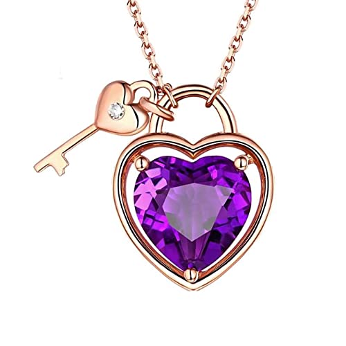 Collier or rose femme 18 carats améthyste 1,2 CT et pendentif diamant longueur 45.7 cm