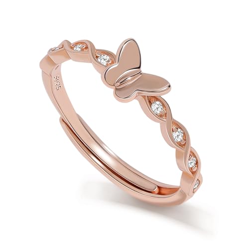 Bague papillon argent 925 femme bague infini ajustable ouverte or rose 49-59