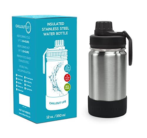 Chillout Life 12 Oz Kids Insulated Water Bottle For School With Leakproof Spout Lid And Cute Waterproof Stickers, Personalized Stainless Steel Thermos Flask Metal Water Bottle For Girls & Boys #TOP1