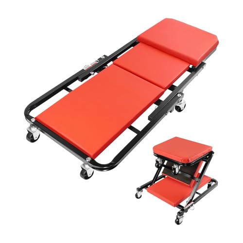 SHENJMAI Autoreparatur-Liegebrett 2-in-1-Rollliegesitz, for Hinlegen oder stabilen Sitzen, zusammenklappbare Mechaniker-Rollliege mit 6 drehbaren Rollen for die Reparatur unter dem Auto
